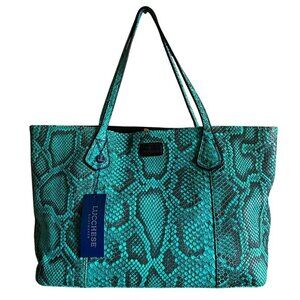 Lucchese Python Tote Bag Turquoise Leather Snake Western Coastal Cowgirl Suede